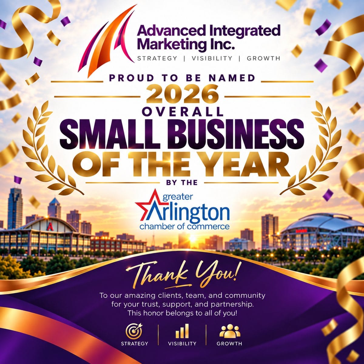 Advanced Integrated Marketing Inc. named 2026 Overall Small Business of the Year by the Greater Arlington Chamber of Commerce